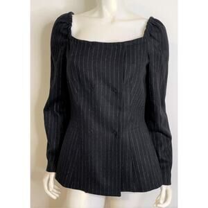 Armani Black White Chalk Stripe Wool Cashmere Jacket IT46 US 14 16 Peplum NEW